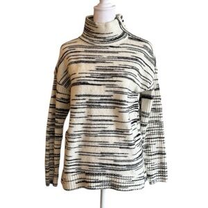 Talbots Mock Neck Sweater Size Small Black White Striped Cozy Knit